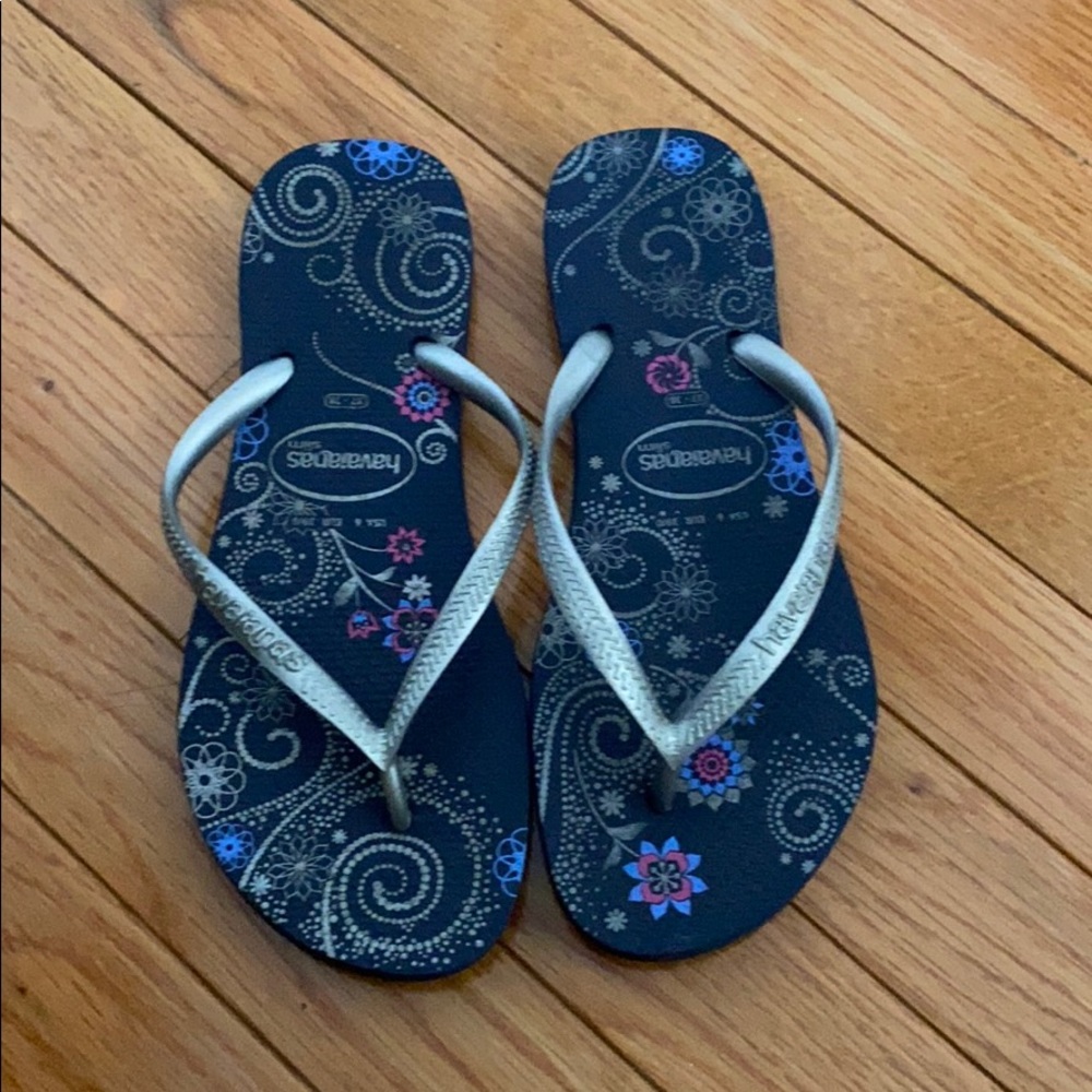 Printed Navy Havaianas Slim Flip Flops